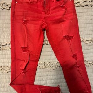 Soho Red Distressed Skinny Jeans